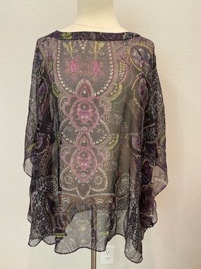 Chico's Purple and Black Paisley Sheer Tunic Poncho XL